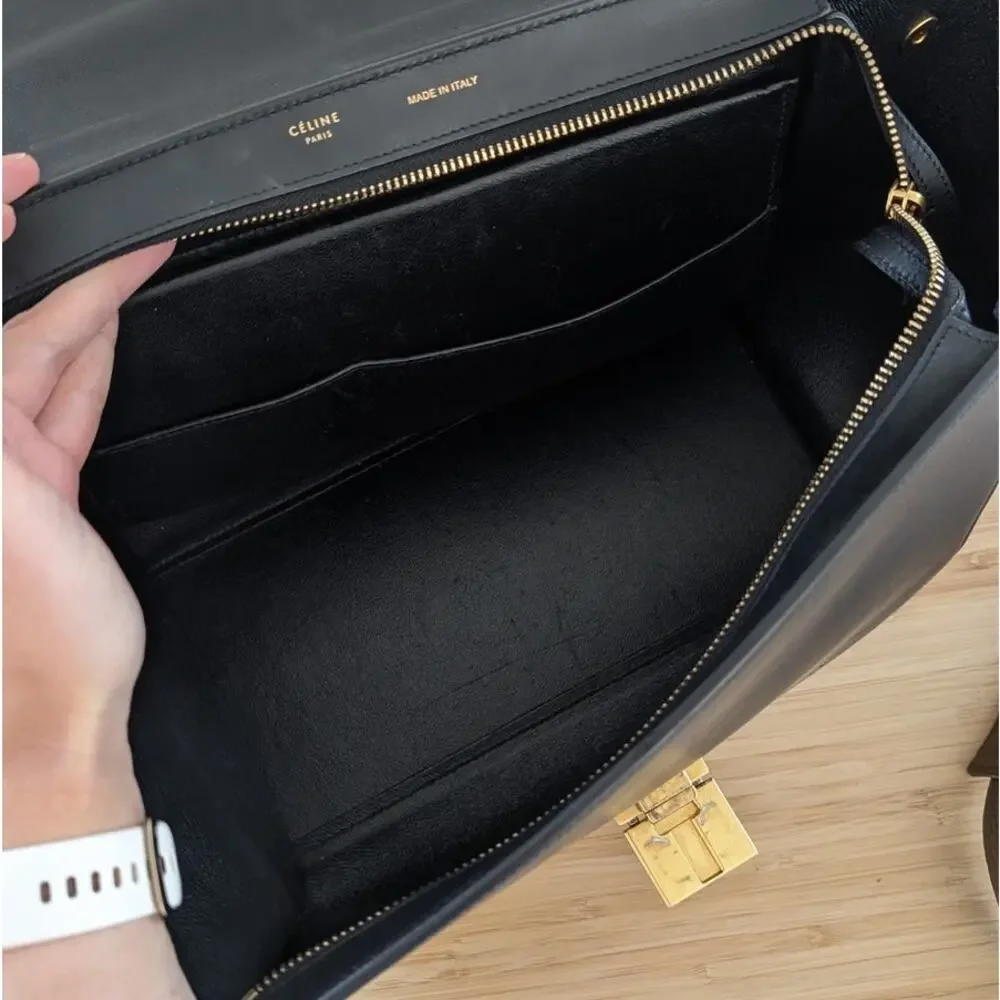 CELINE Blue/Black/Brown Leather Suede Trapeze Medium Handbag Shoulder Bag - Picture 8 of 16
